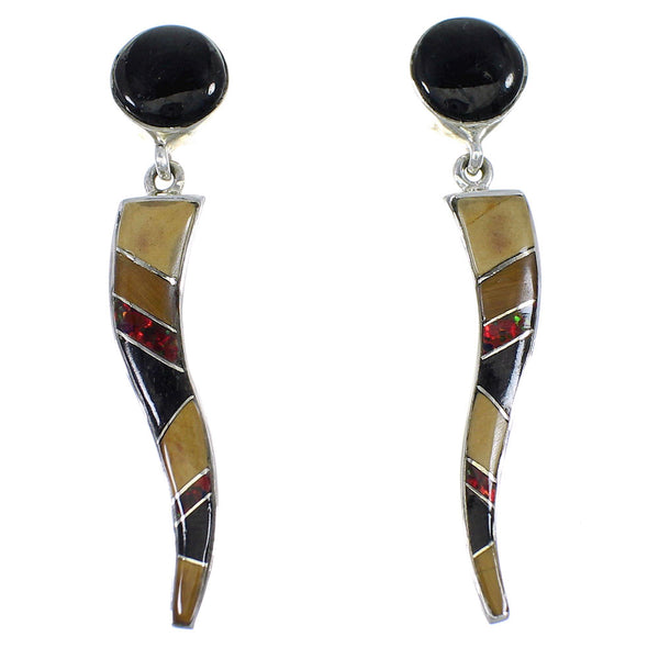Multicolor Sterling Silver Post Dangle Southwestern Earrings YX53093